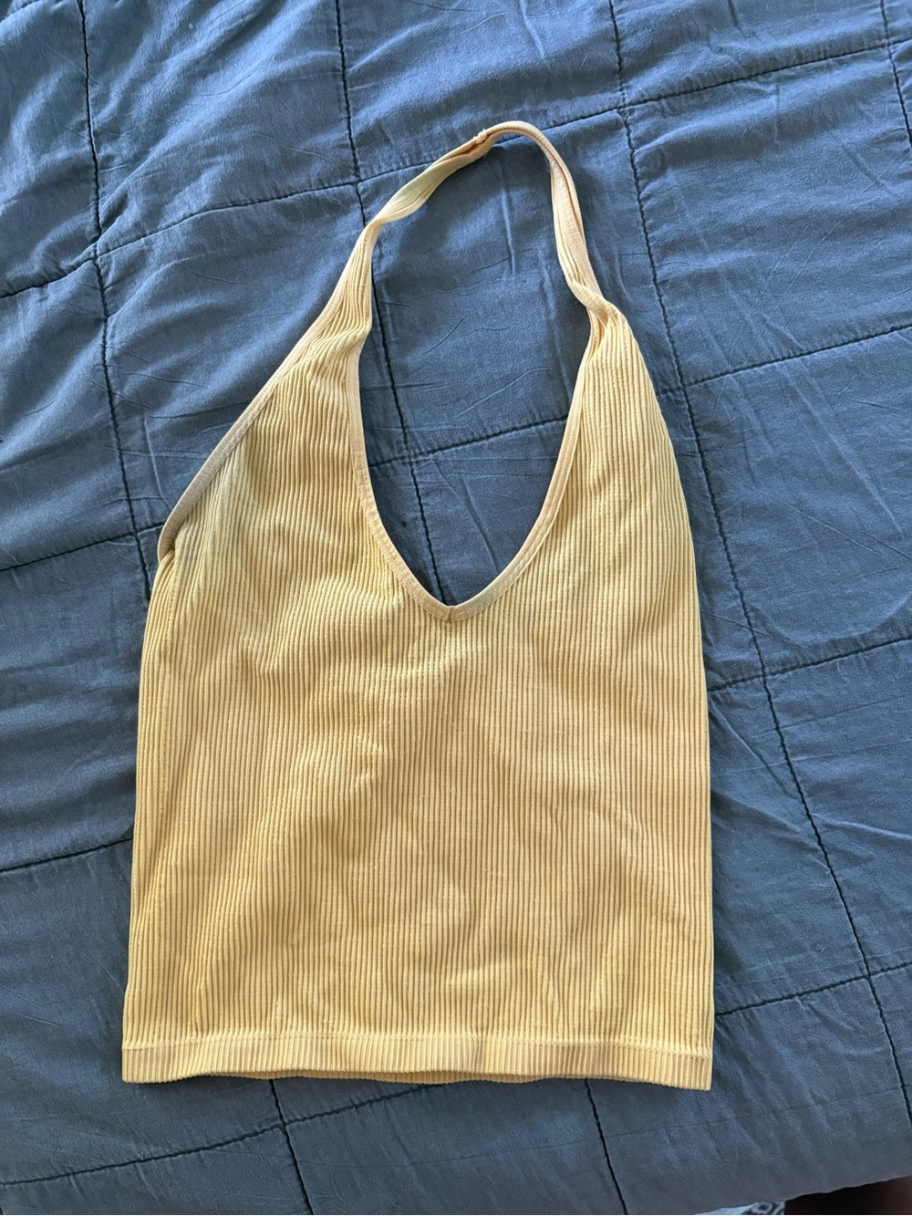 Urban Outfitters Ribbed Halter Tank Top in Pale Yellow